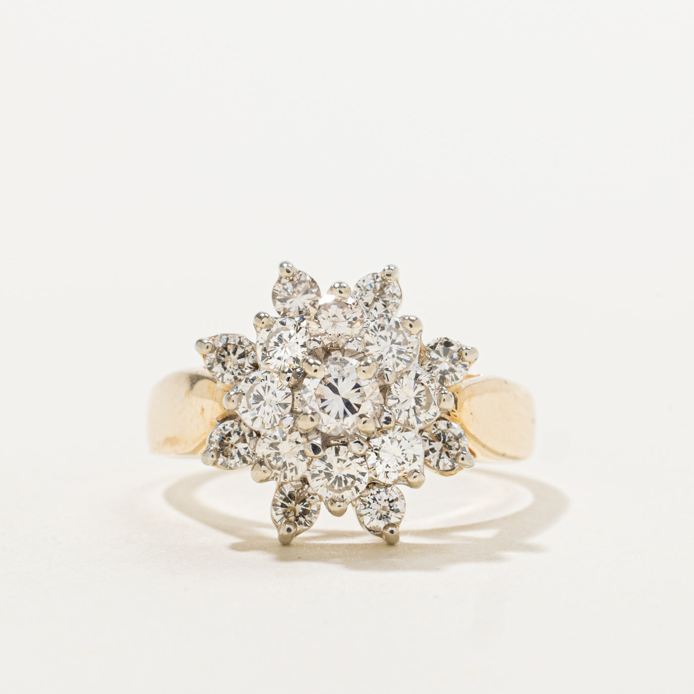 14k Diamond Cluster Floral Reverse Tapered Ring | 2.00ctw | SZ 5.25