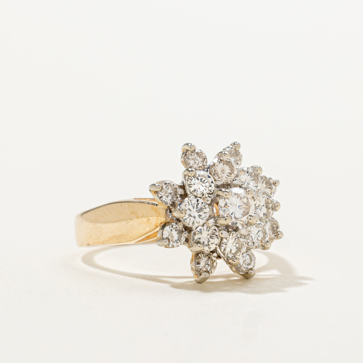 14k Diamond Cluster Floral Reverse Tapered Ring | 2.00ctw | SZ 5.25