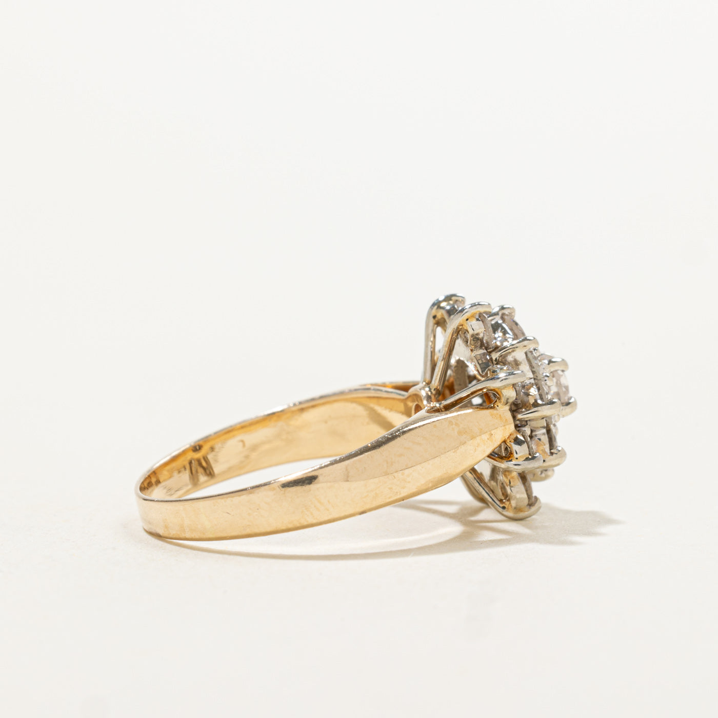14k Diamond Cluster Floral Reverse Tapered Ring | 2.00ctw | SZ 5.25