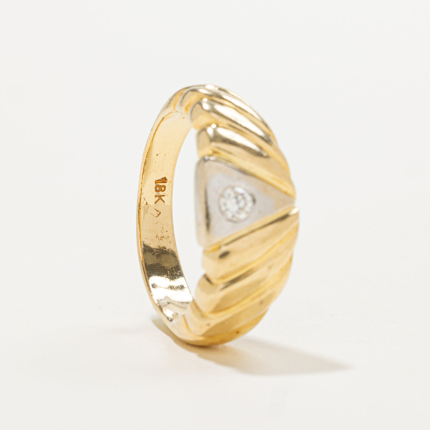 18k Flush Set Diamond Triangle Grooved Ring | 0.10ct | SZ 6