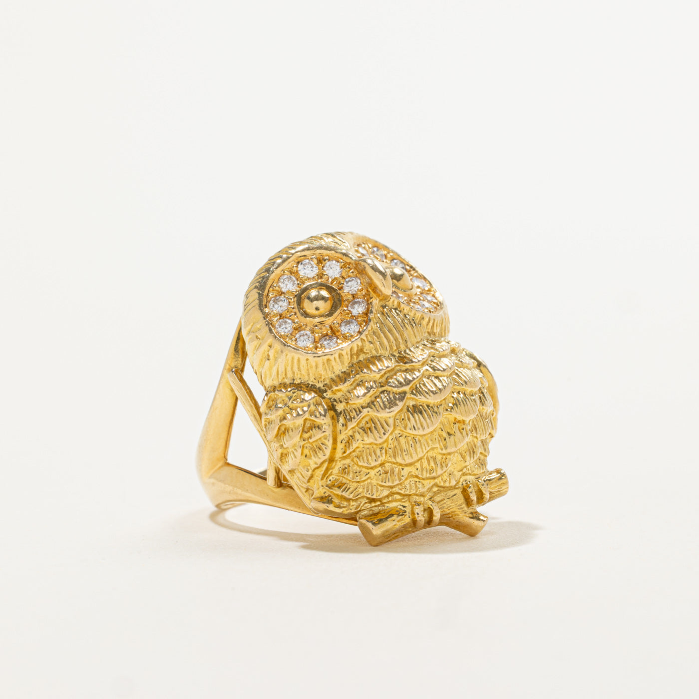 18k Diamond Accented Textured Owl Ring | 0.13ctw | SZ 7.5