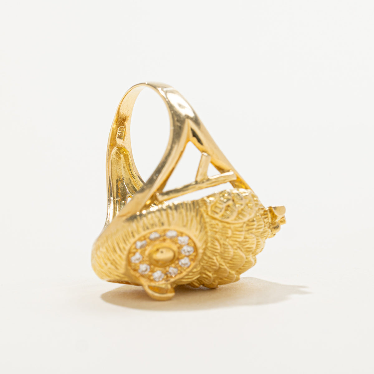18k Diamond Accented Textured Owl Ring | 0.13ctw | SZ 7.5