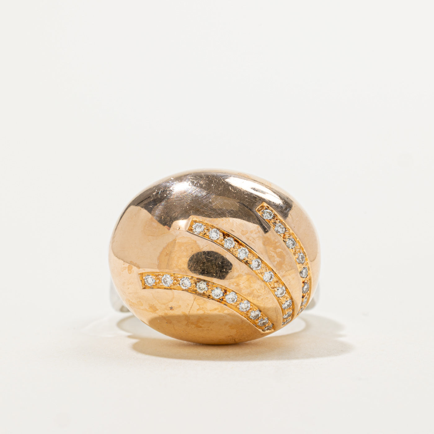 18k Two Tone Accent Diamond Dome Cocktail Ring | 0.28ctw | SZ 7