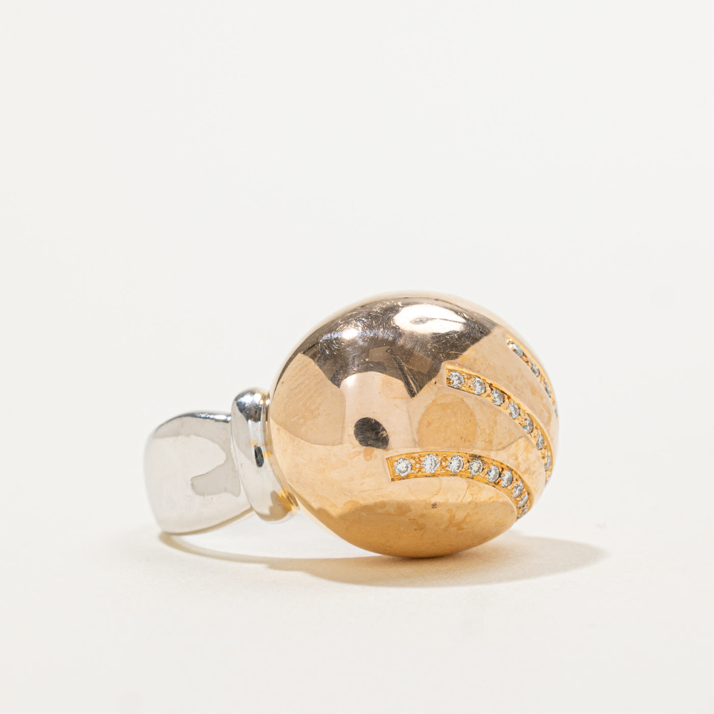 18k Two Tone Accent Diamond Dome Cocktail Ring | 0.28ctw | SZ 7