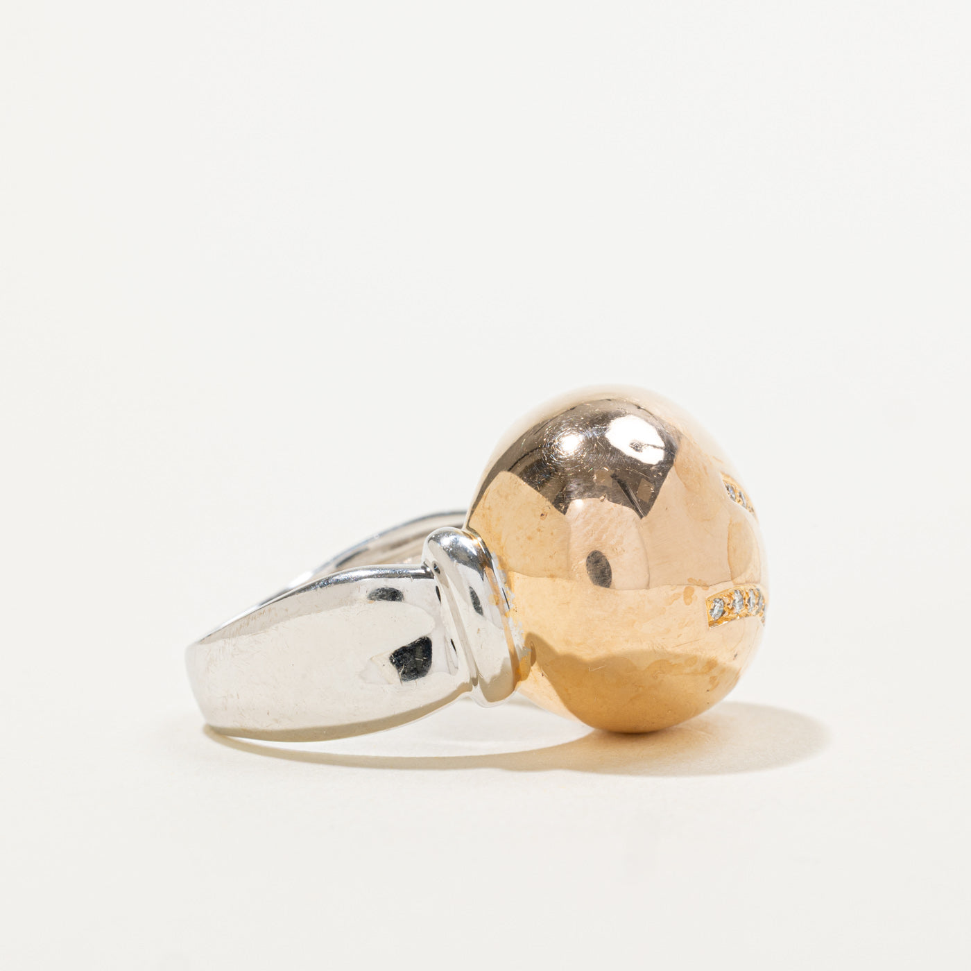18k Two Tone Accent Diamond Dome Cocktail Ring | 0.28ctw | SZ 7
