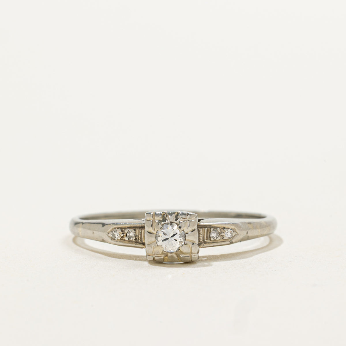17k Illusion Set Diamond Accented Textured Ring | 0.12ctw | SZ 8.25