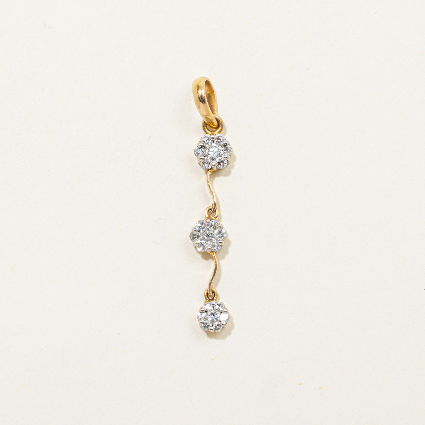 18k Diamond Triple Cluster Drop Pendant | 0.40ctw