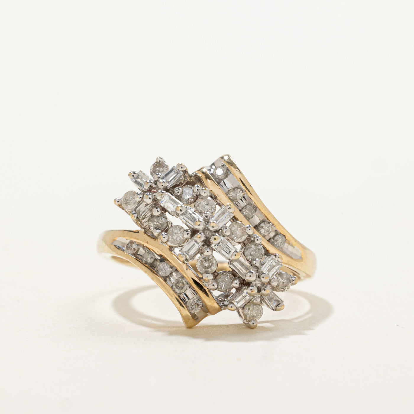 10k Diamond Multi Floral Cluster Bypass Ring | 0.55ctw | SZ 8.75