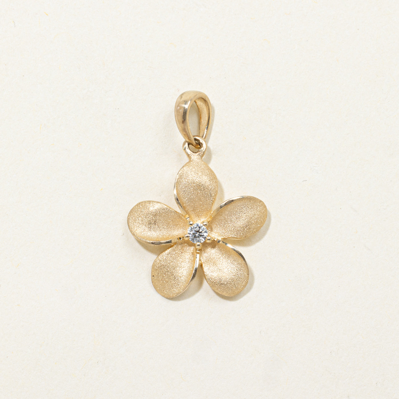 14k Diamond Matte Flower Pendant | 0.02ctw