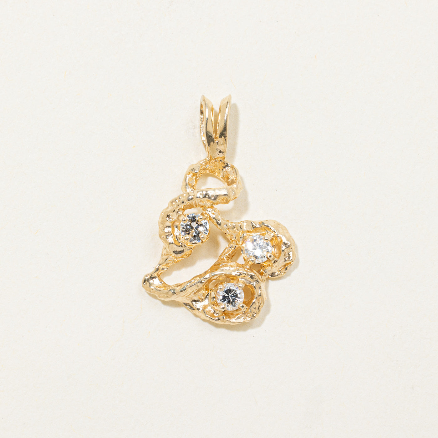 14k Diamond Nuggety Abstract Pendant | 0.18ctw
