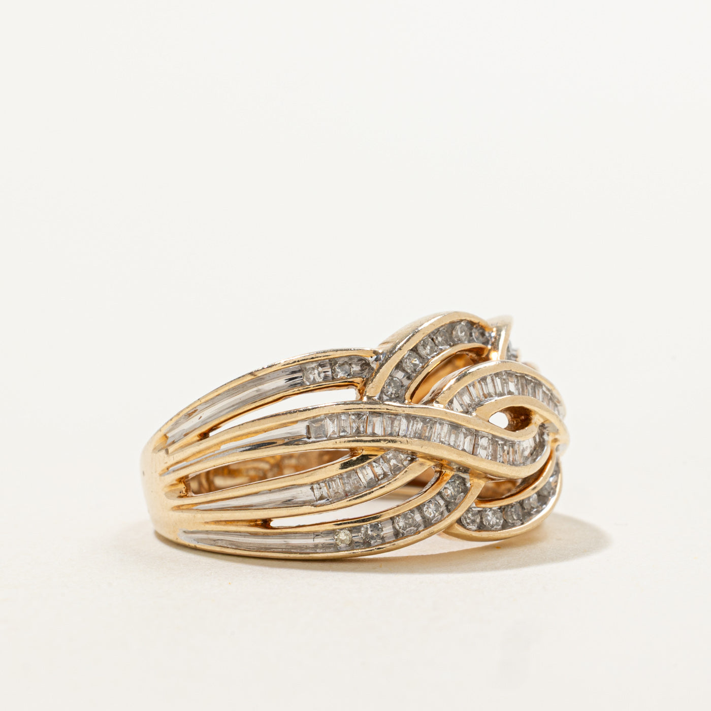 10k Multi Row Diamond Woven Crossover Ring | 0.75ctw | SZ 7