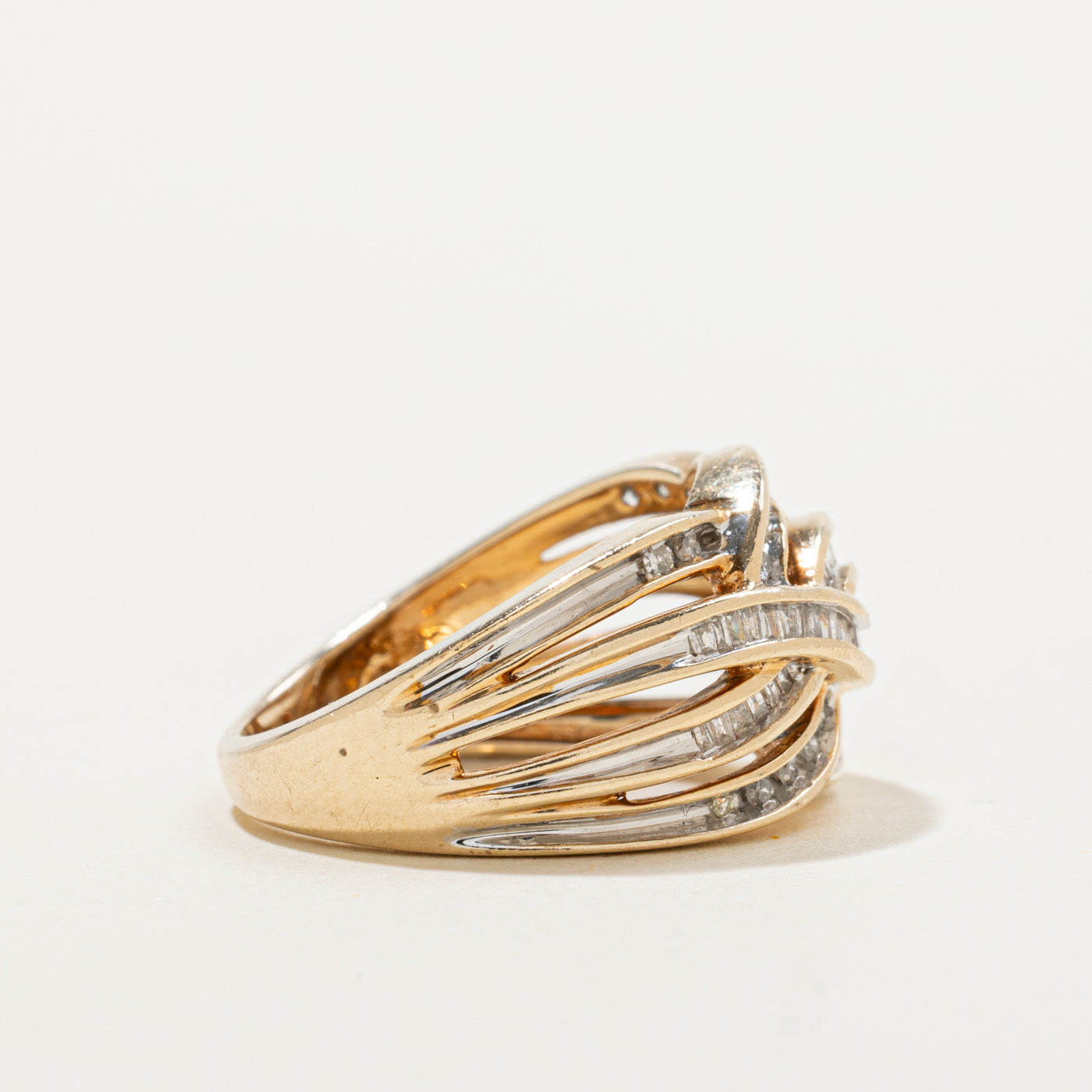 10k Multi Row Diamond Woven Crossover Ring | 0.75ctw | SZ 7