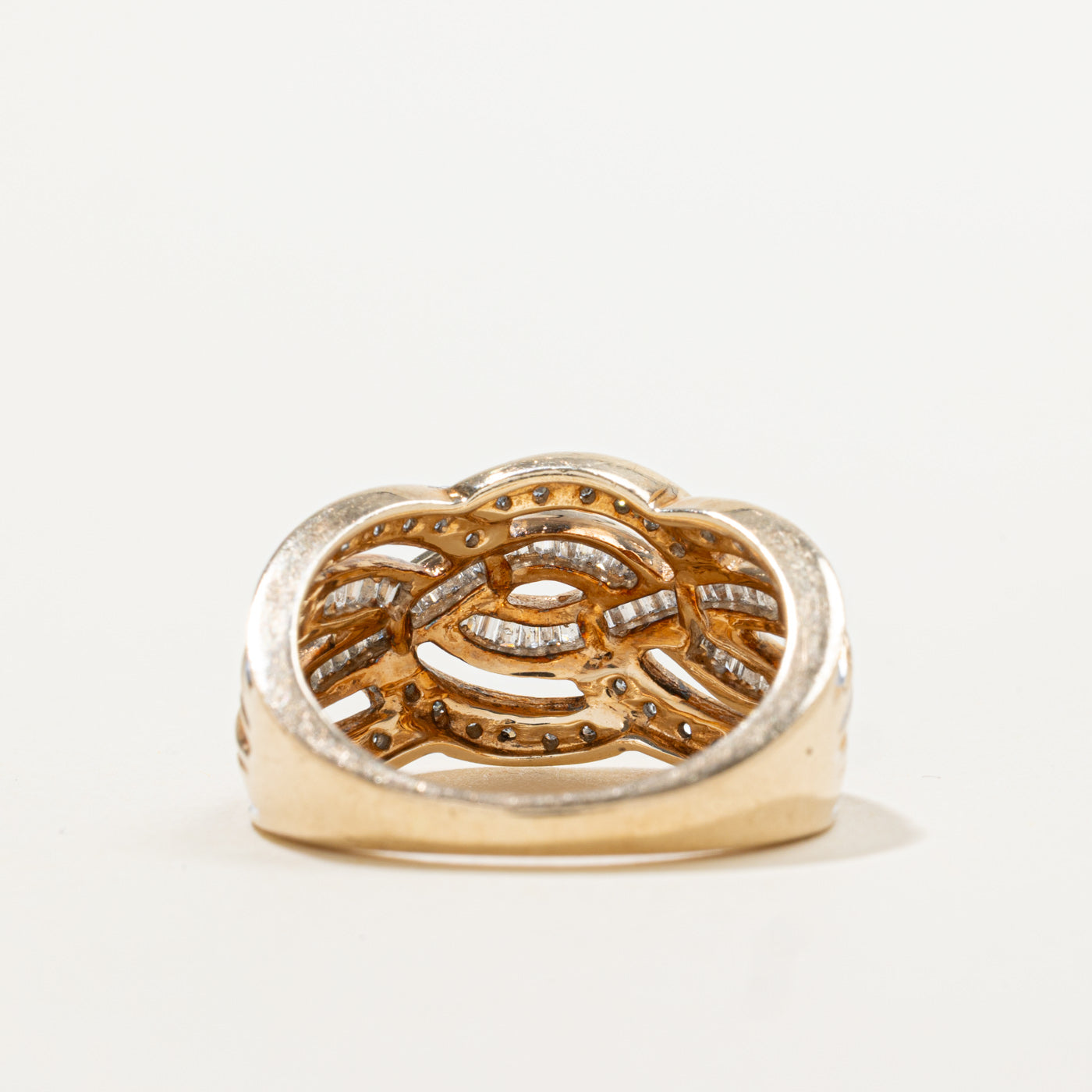 10k Multi Row Diamond Woven Crossover Ring | 0.75ctw | SZ 7
