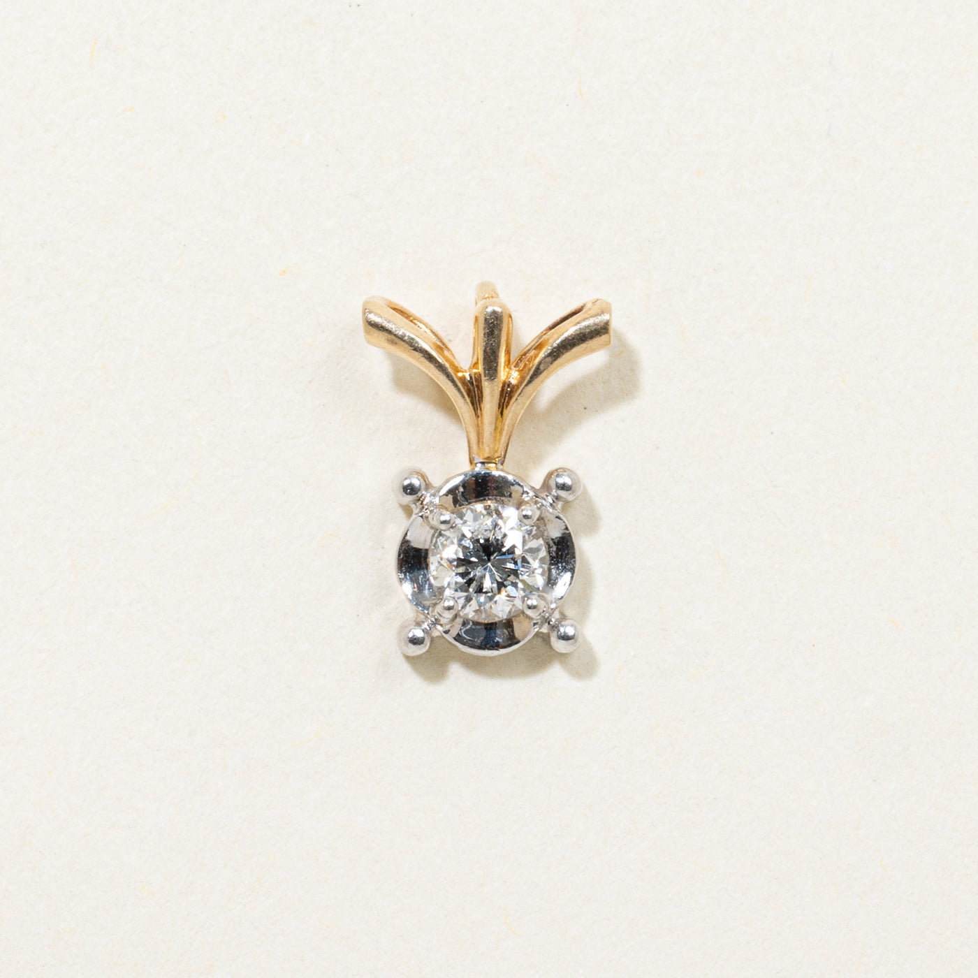 14k Round Brilliant Solitaire Diamond Textured Pendant | 0.18ct