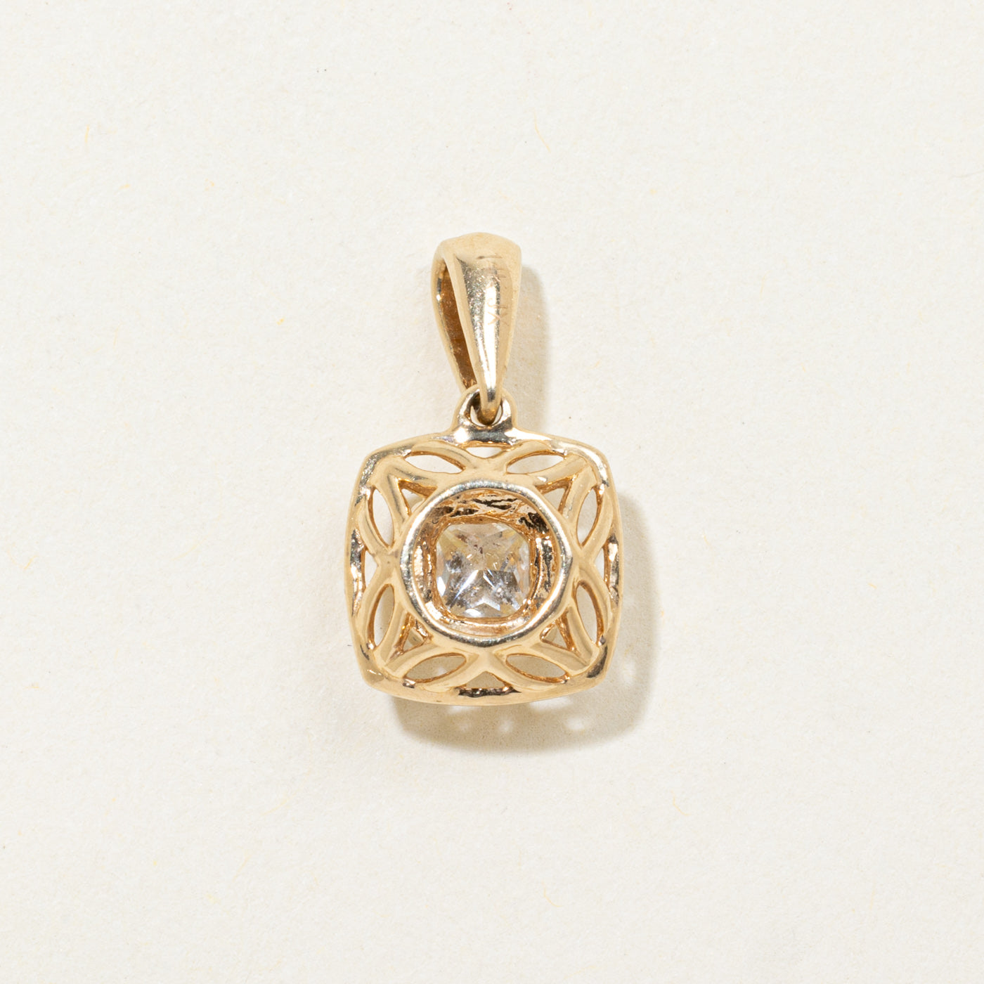 14k Princess Cut Diamond Ornate Milgrain Pendant | 0.33ct VS1/VS2 F/G