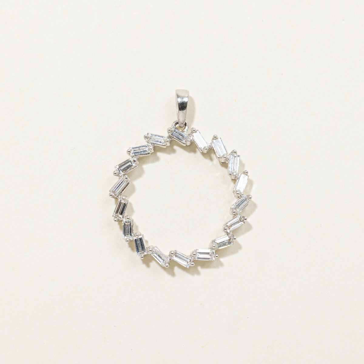 14k Baguette Cut Diamond Circle Pendant | 0.80ctw