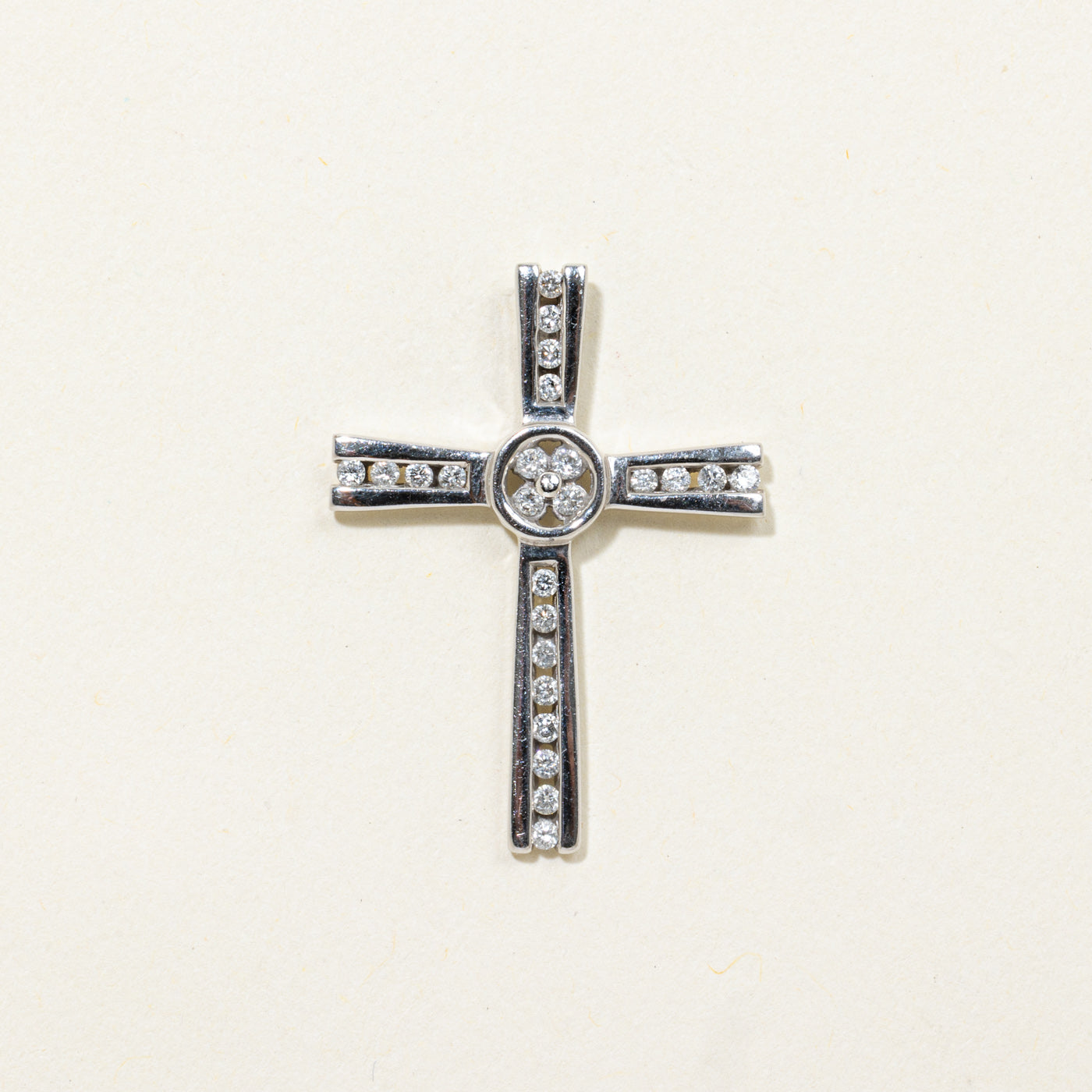 14k Channel Set Diamond Cross Pendant | 0.14ctw