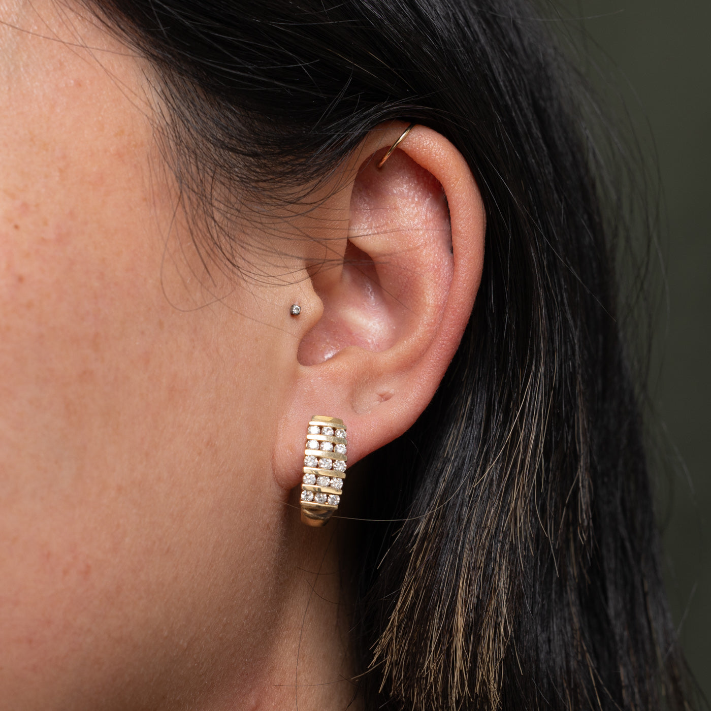 10k Channel Set Diamond Multi Row Hoop Earrings | 0.84ctw