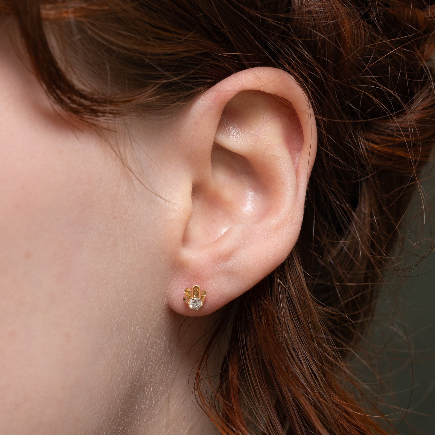 14k Belcher Set Diamond Textured Stud Earrings | 0.20ctw