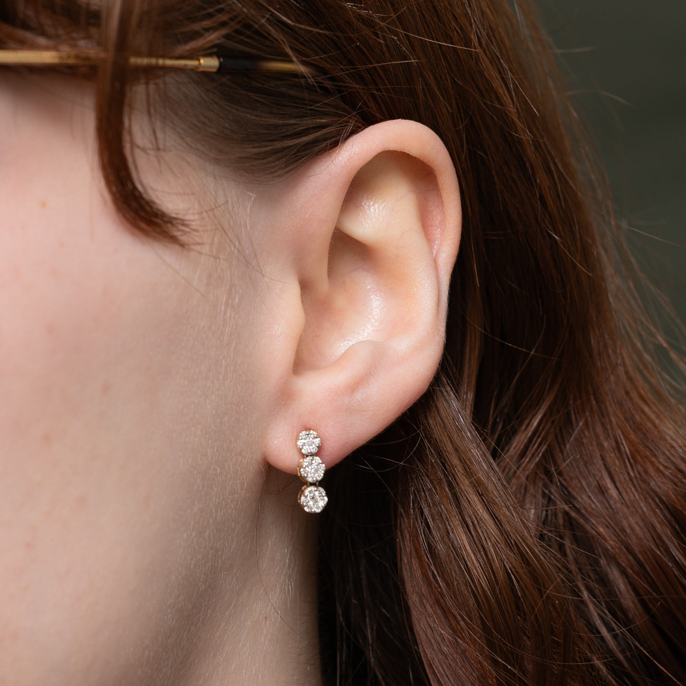 14k Diamond Multi Cluster Drop Earrings | 0.32ctw