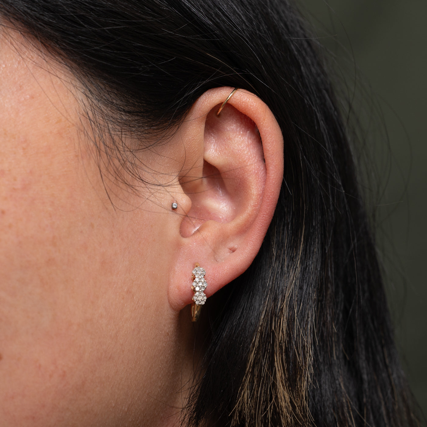 10k Diamond Multi Cluster Huggie Earrings | 0.14ctw