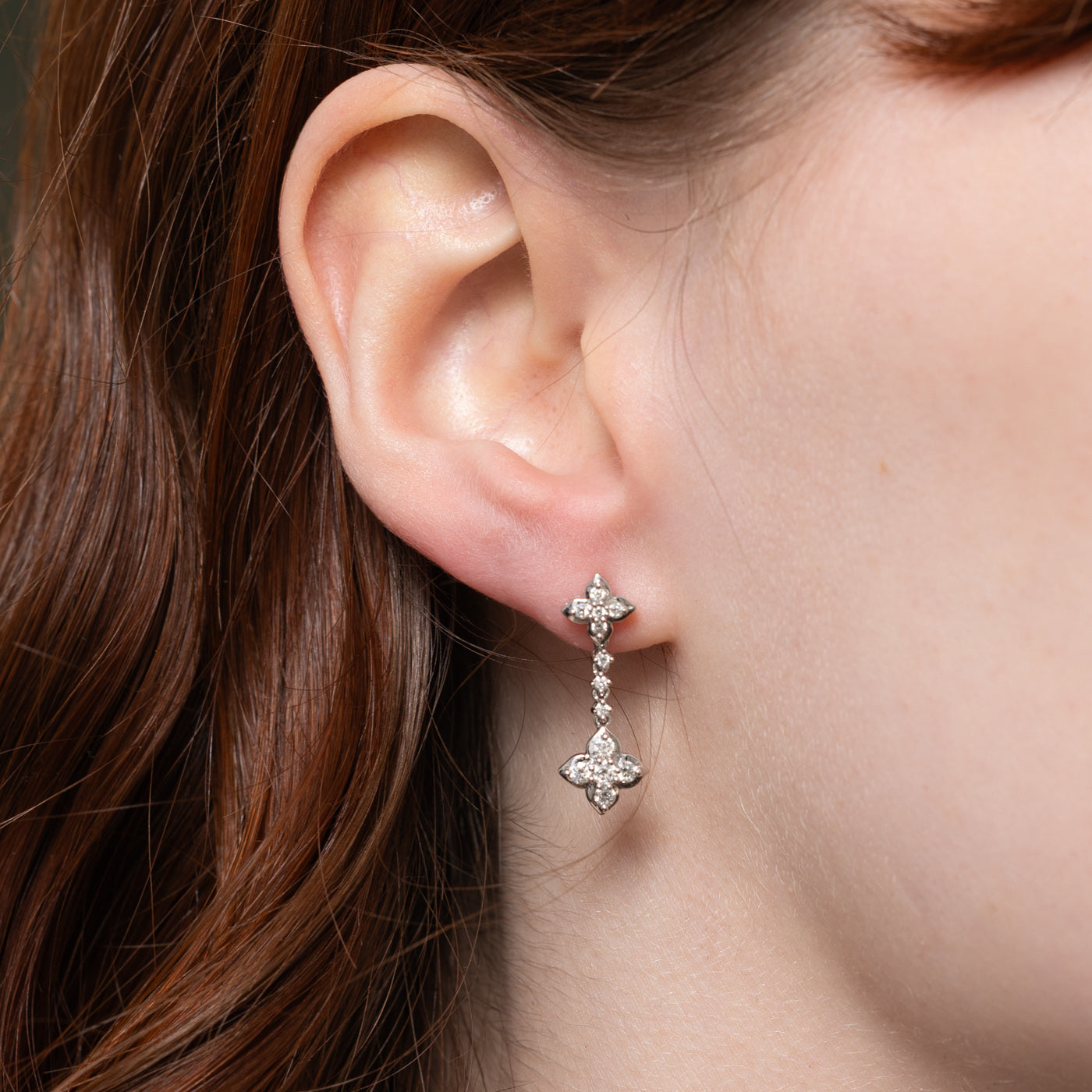14k Diamond Floral Cluster Drop Earrings | 0.40ctw