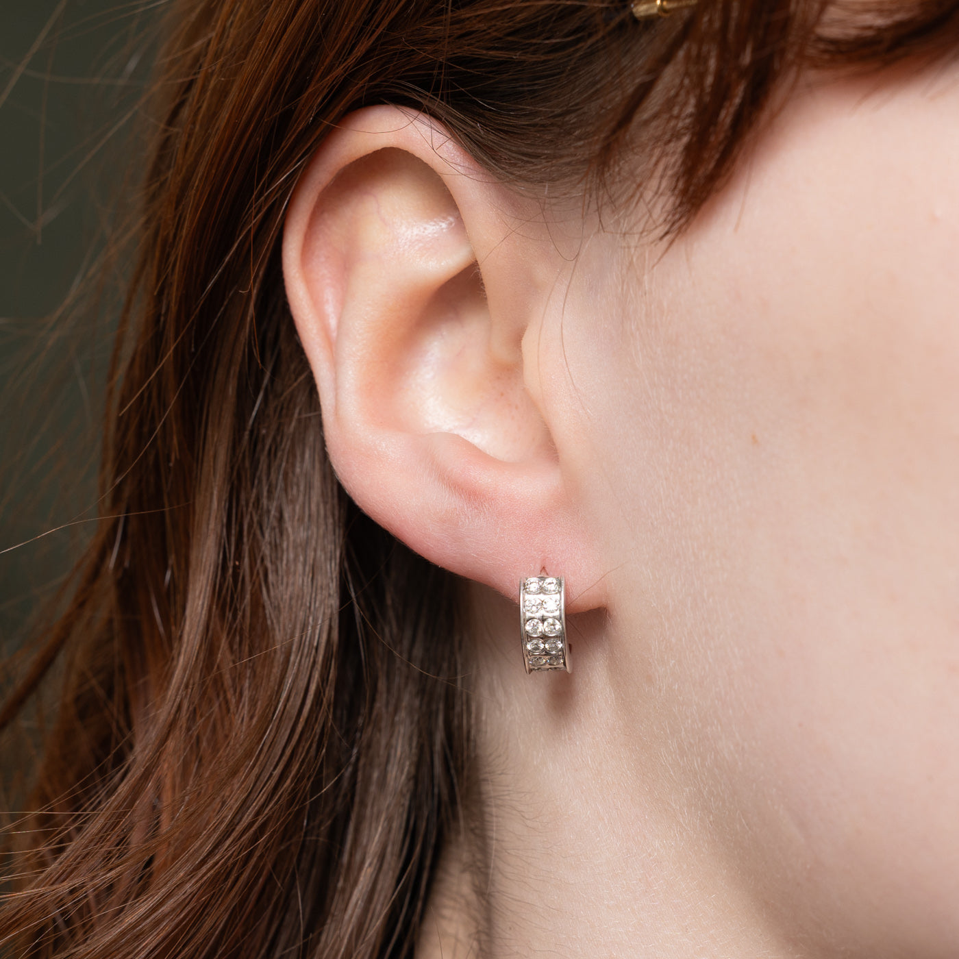 14k Double Row Diamond Half Huggie Earrings | 0.70ctw