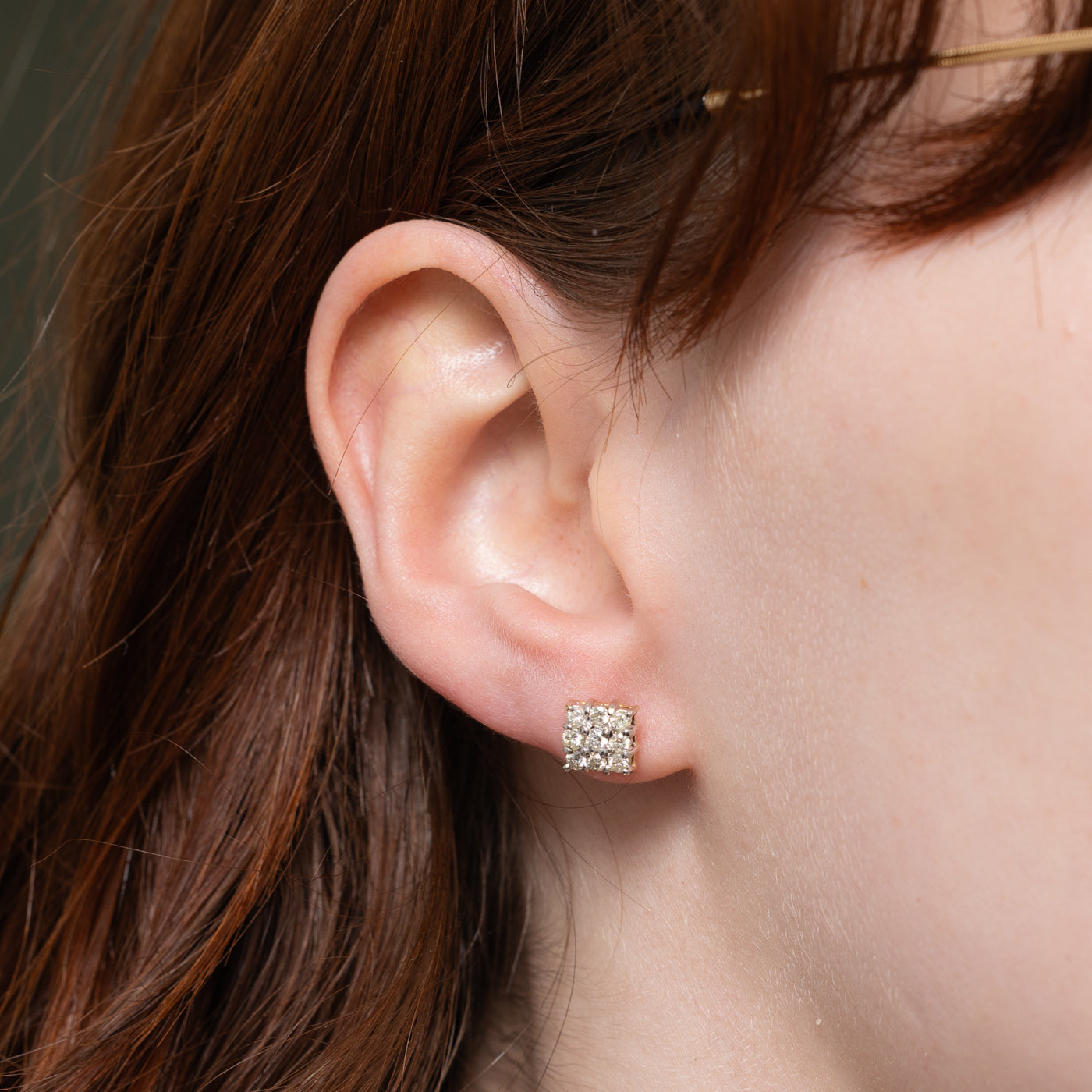 14k Diamond Grid Cluster Stud Earrings | 0.40ctw