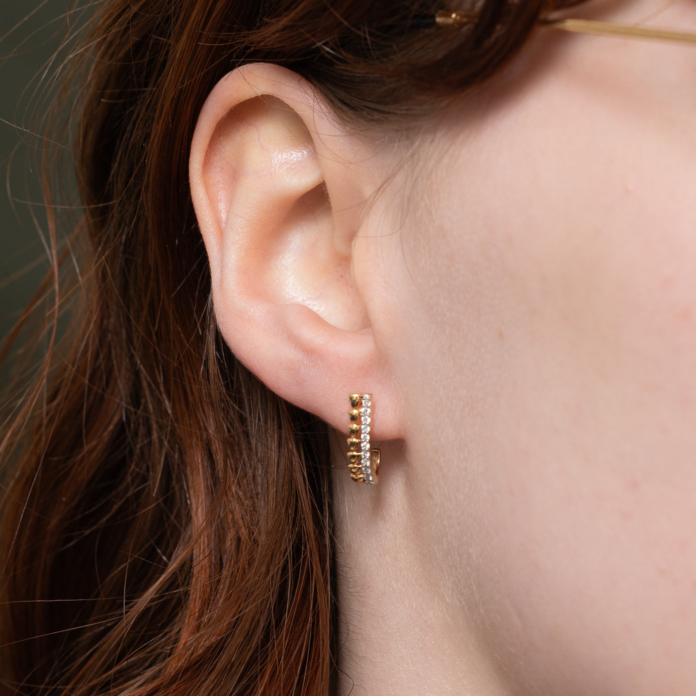 18k Diamond Textured Half Huggie Earrings | 0.12ctw