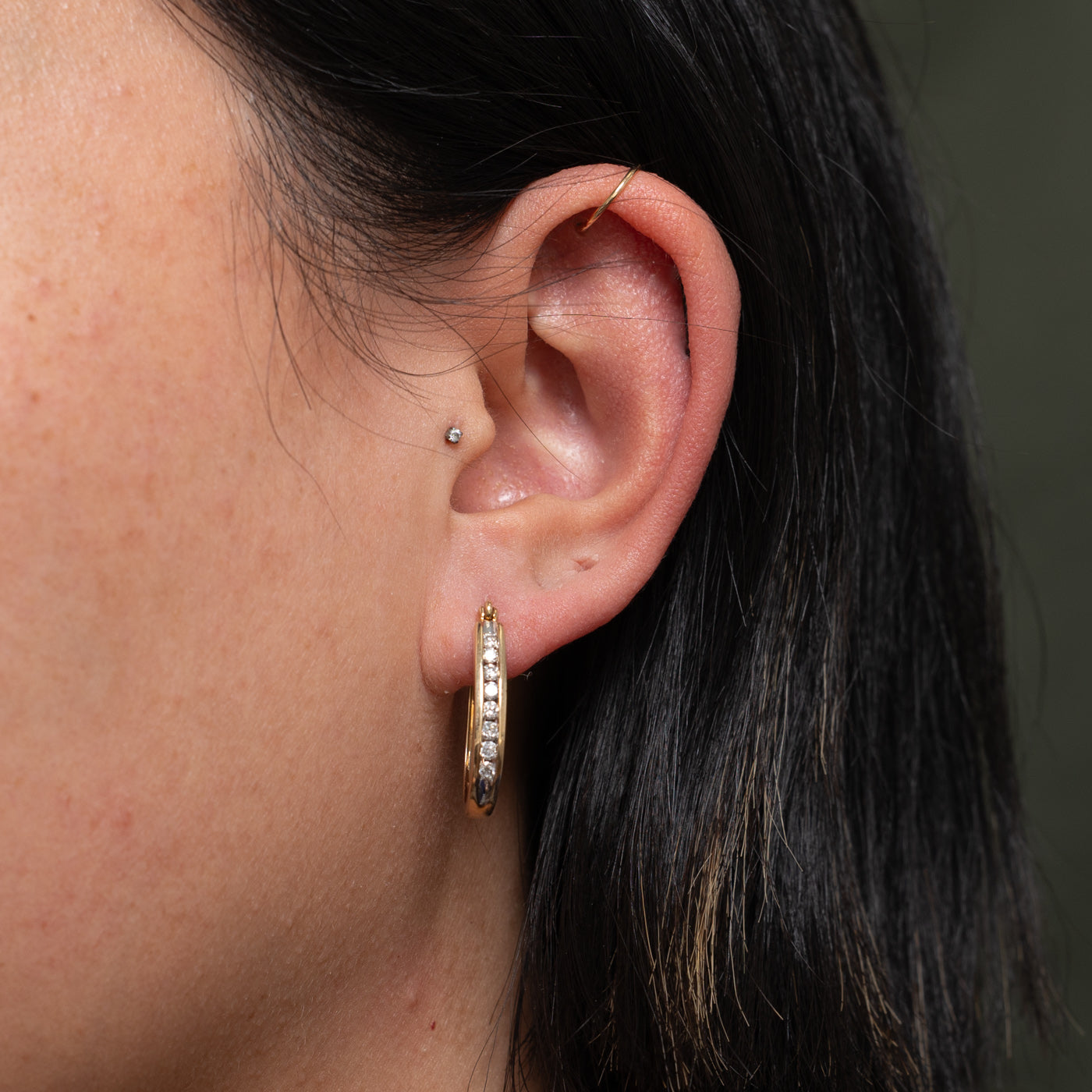 10k Channel Set Diamond Hoop Earrings | 0.40ctw