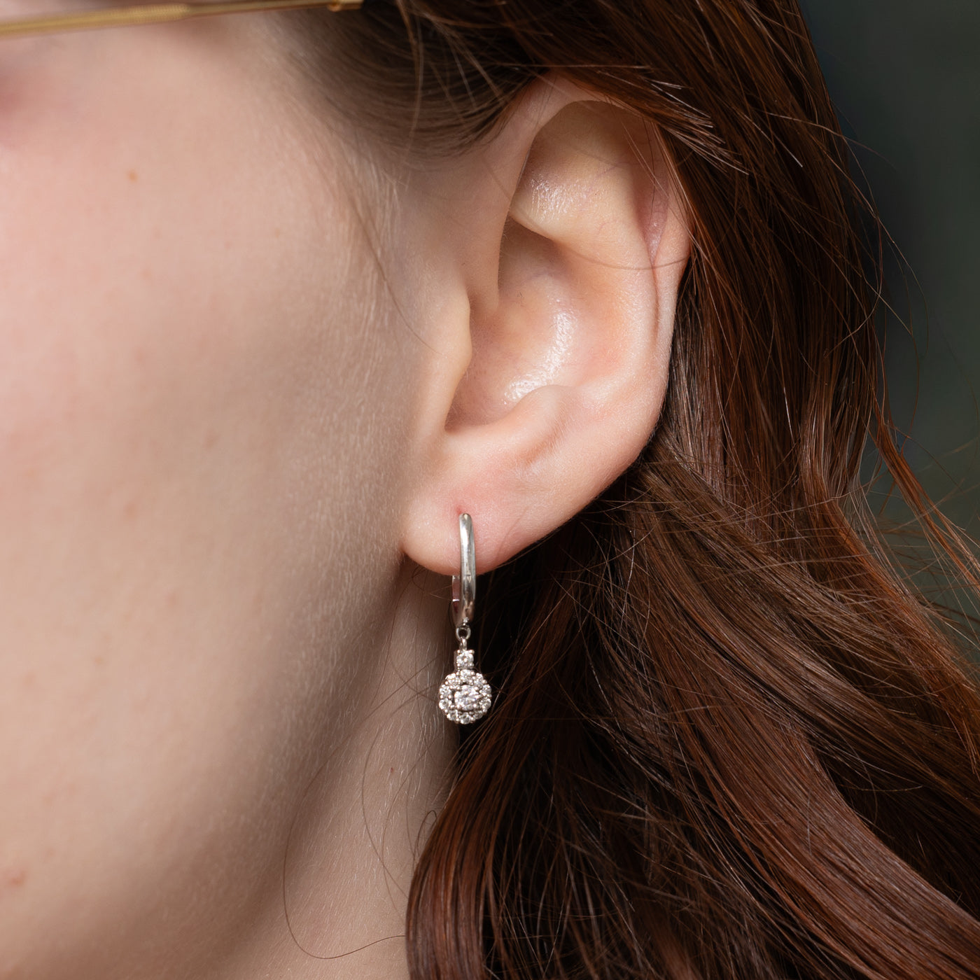 14k Diamond Halo Drop Earrings | 0.39ctw