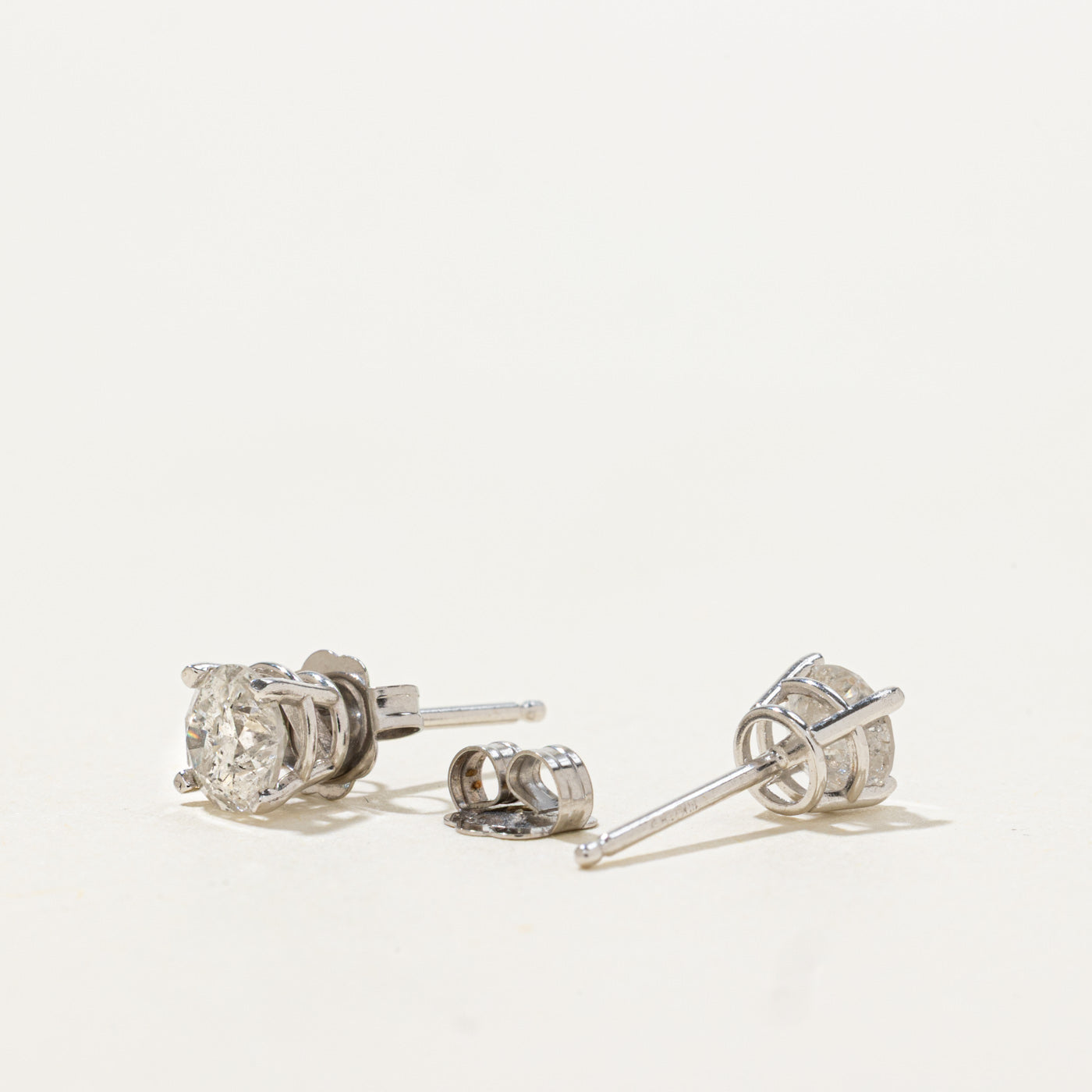14k Round Brilliant Solitaire Diamond Stud Earrings | 0.70ctw I2 G/H
