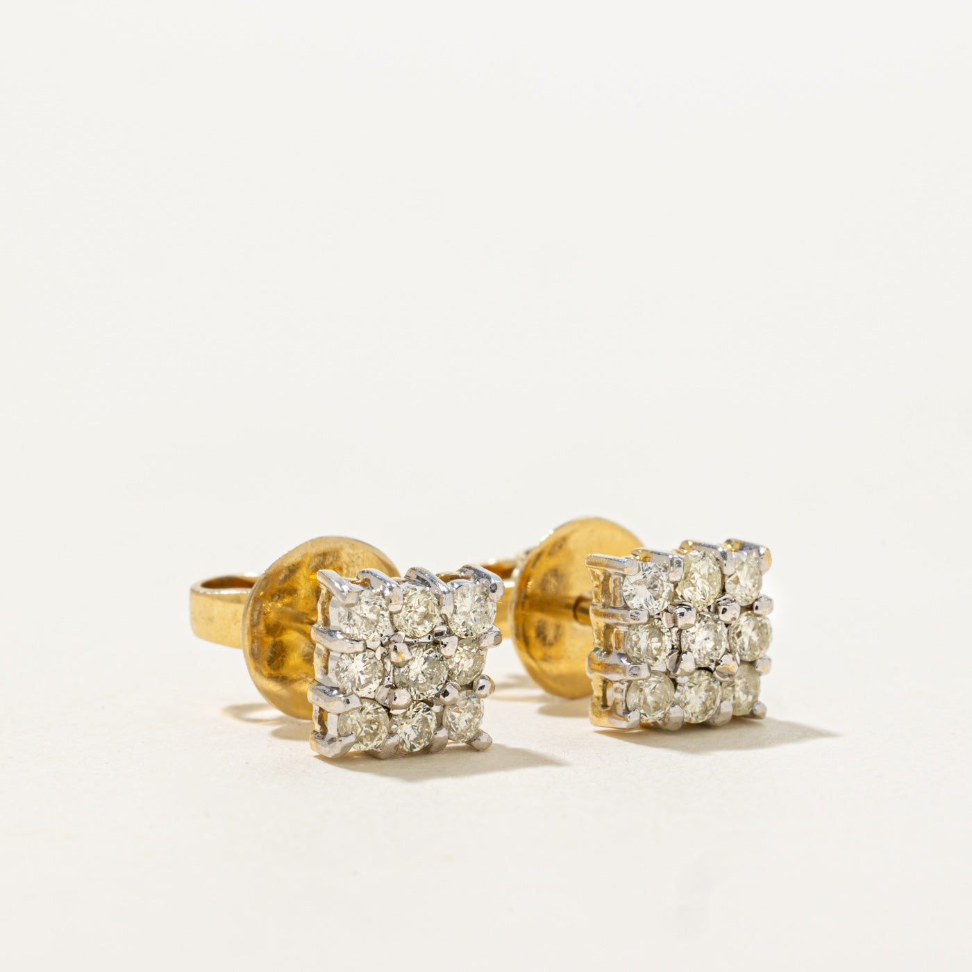 14k Diamond Grid Cluster Stud Earrings | 0.40ctw