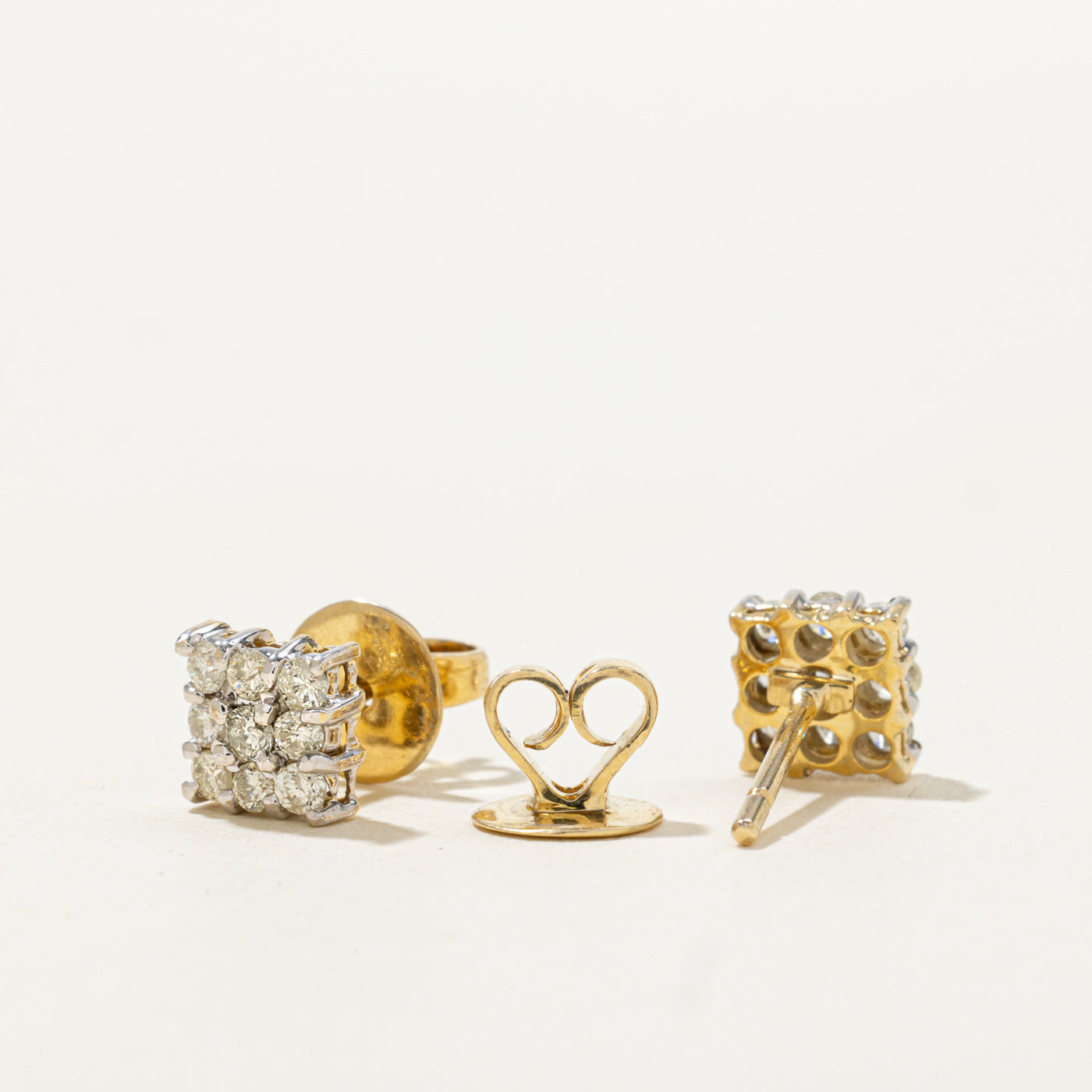 14k Diamond Grid Cluster Stud Earrings | 0.40ctw