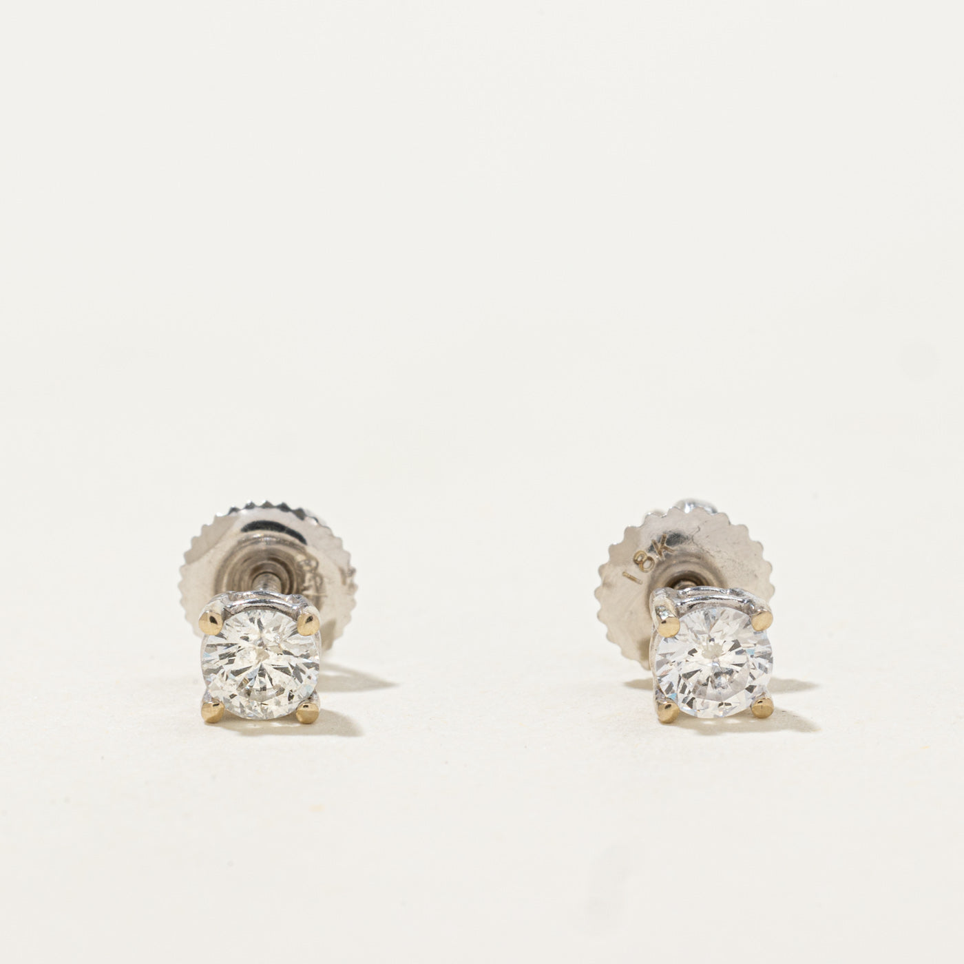 18k Solitaire Diamond Stud Earrings | 0.41ctw I1/I2 G/H