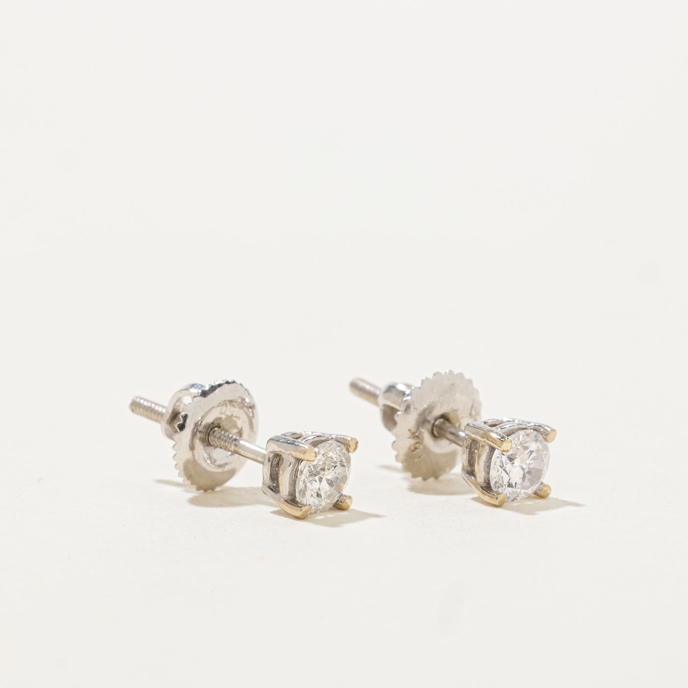 18k Solitaire Diamond Stud Earrings | 0.41ctw I1/I2 G/H