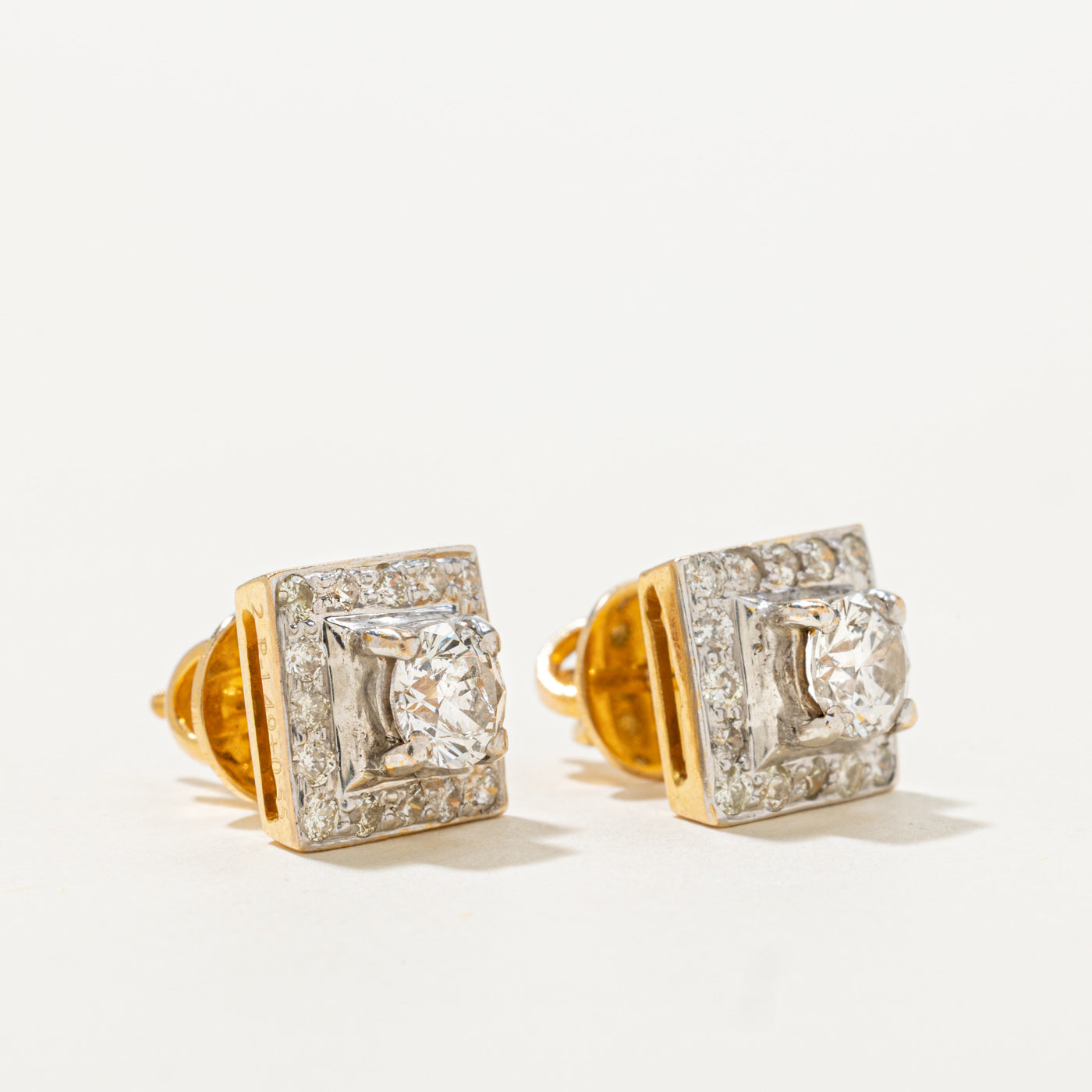 18k Diamond Square Halo Stud Earrings | 1.02ctw