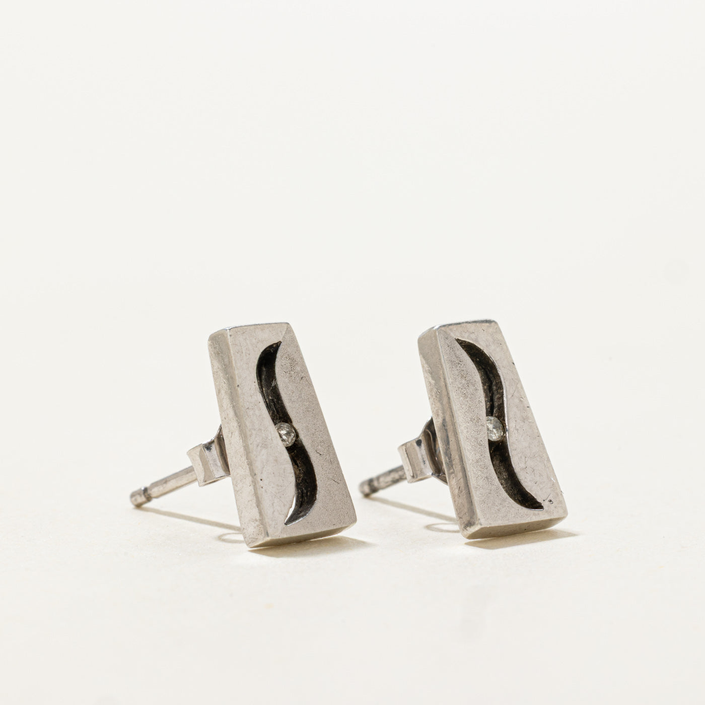 Diamond Open Wave Geometric Stud Earrings | 0.01ctw