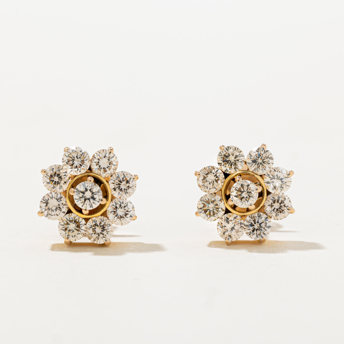 18k Diamond Floral Cluster Stud Earrings | 1.80ctw