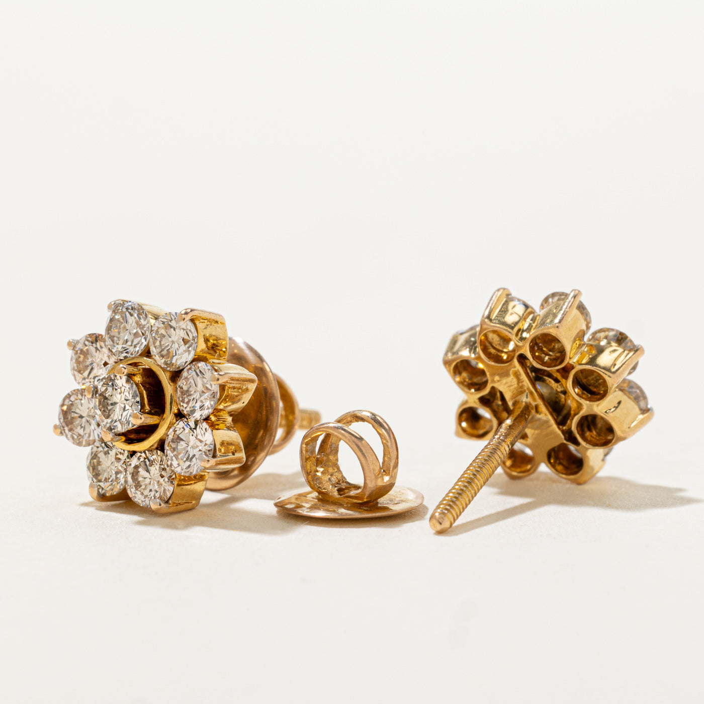 18k Diamond Floral Cluster Stud Earrings | 1.80ctw