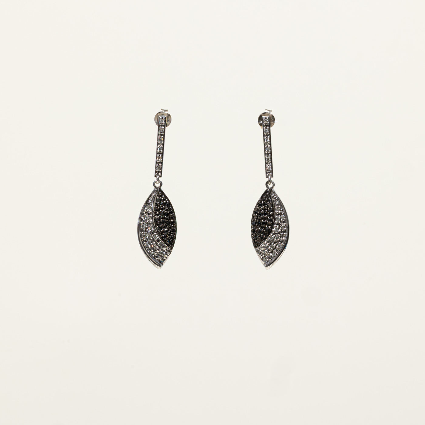 10k Black & White Diamond Marquise Shaped Drop Earrings | 0.18ctw