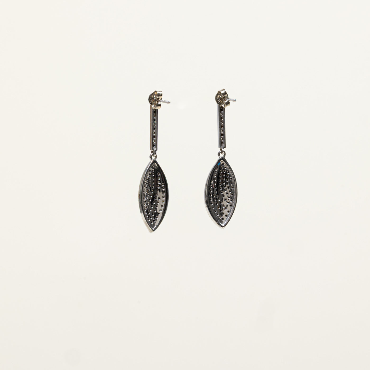 10k Black & White Diamond Marquise Shaped Drop Earrings | 0.18ctw