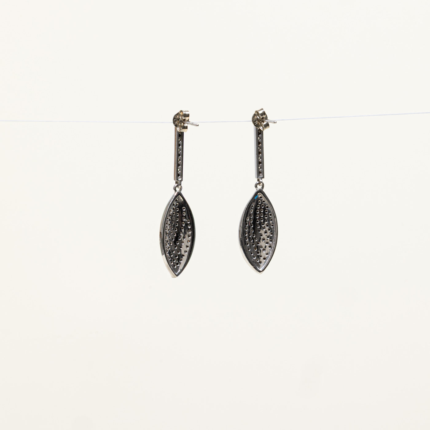 10k Black & White Diamond Marquise Shaped Drop Earrings | 0.18ctw