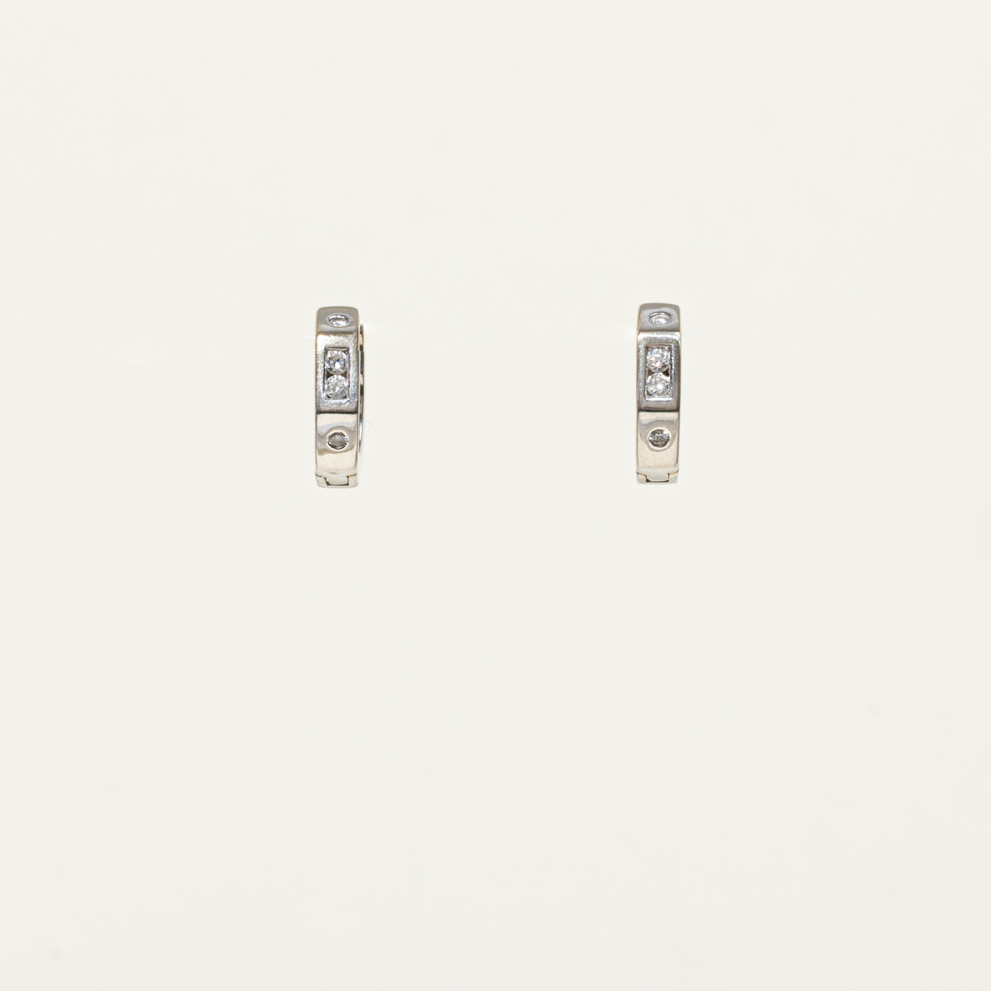 14k Channel Set Diamond Huggie Earrings | 0.12ctw