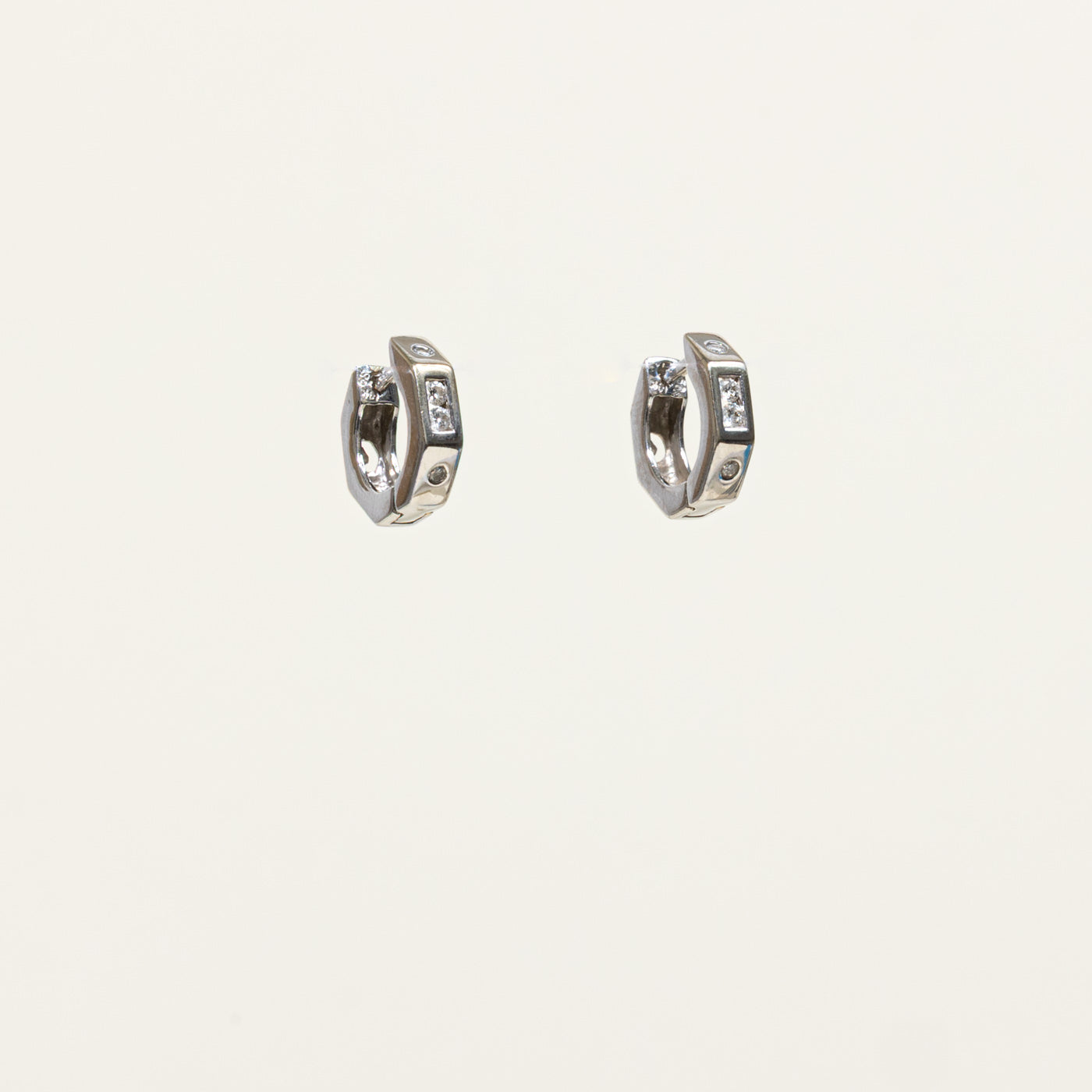 14k Channel Set Diamond Huggie Earrings | 0.12ctw