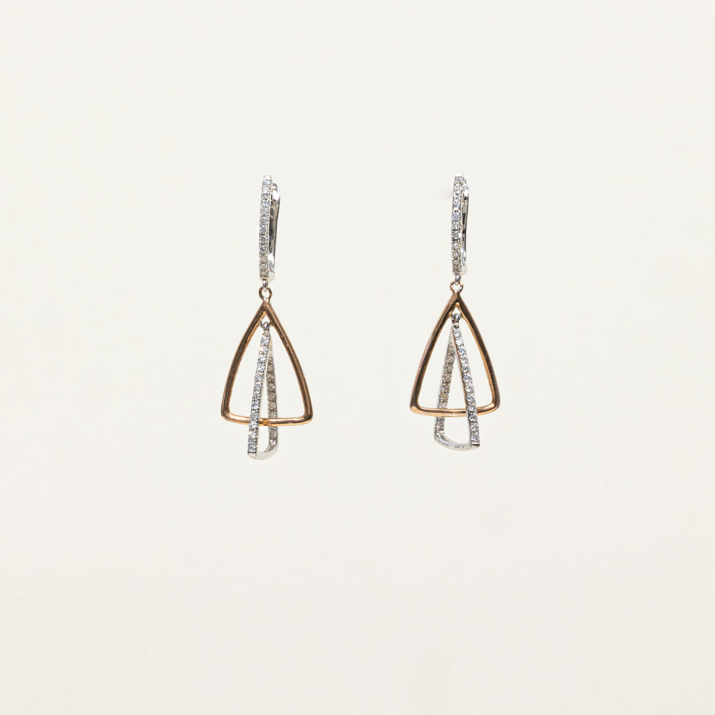 14k Two Tone Gold Diamond Geometric Drop Earrings | 0.25ctw
