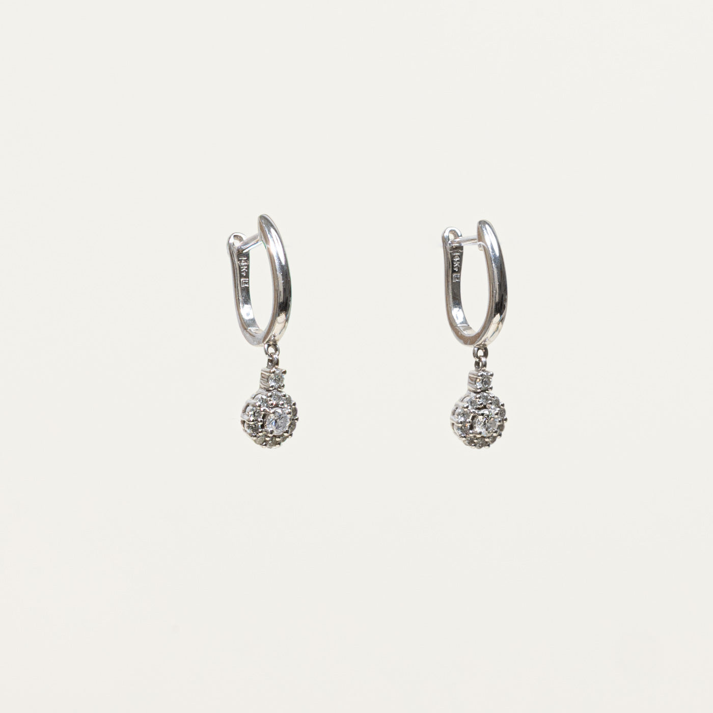 14k Diamond Halo Drop Earrings | 0.39ctw