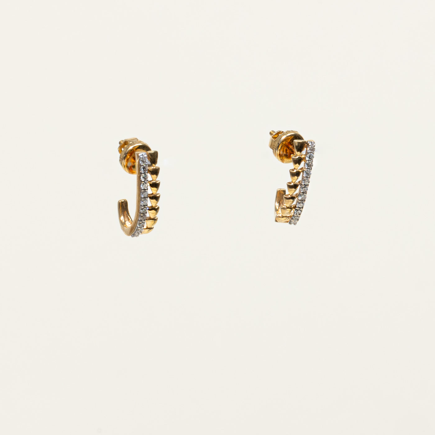 18k Diamond Textured Half Huggie Earrings | 0.12ctw