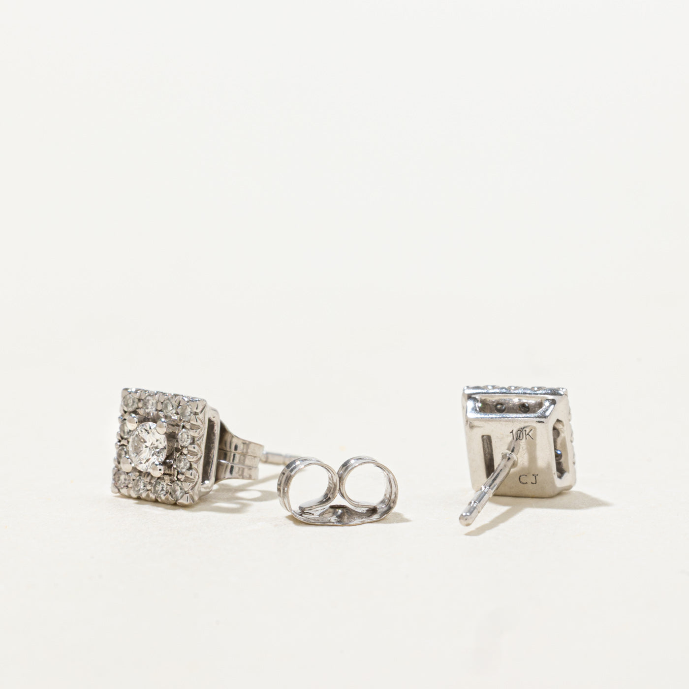 10k Diamond Square Halo Stud Earrings | 0.17ctw