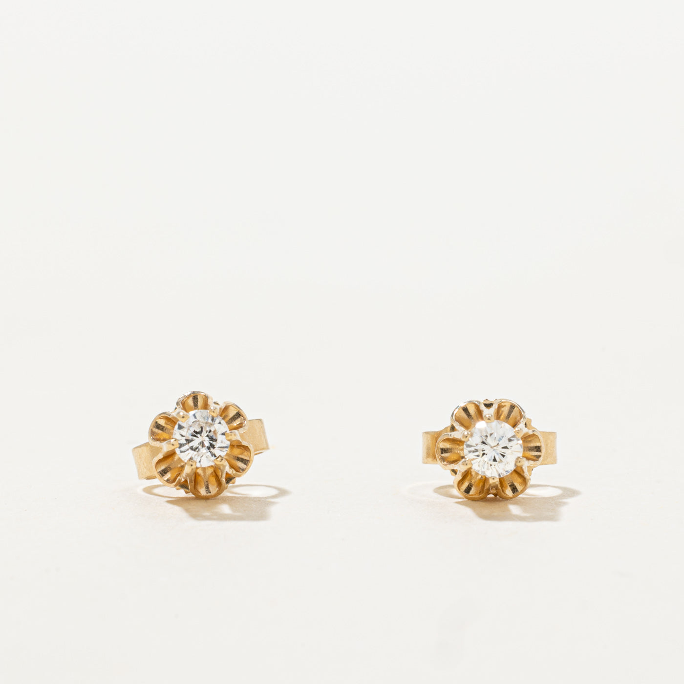 14k Belcher Set Diamond Textured Stud Earrings | 0.20ctw